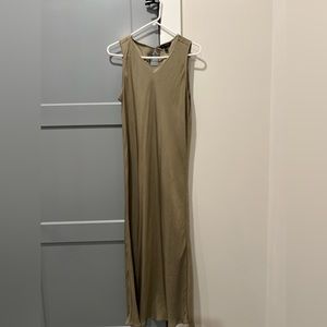 Khaki silk dress from Banana Republic.